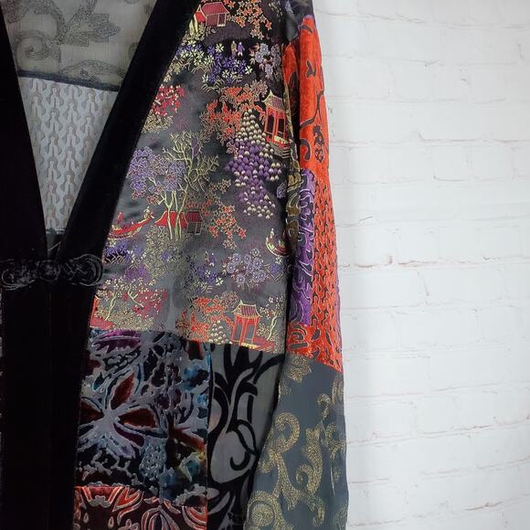 Vtg Chicos Velvet Burnout Silk Blend Kimono Topper Sz 3 XL Gothic Chic Oriental - Picture 6 of 15
